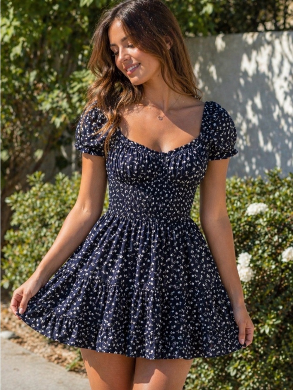 Hollister Floral Smocked Dress w/ Built-In Shorts & Pockets | XS